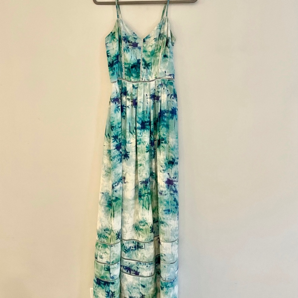 Parker Verona green blue silk maxi dress, small